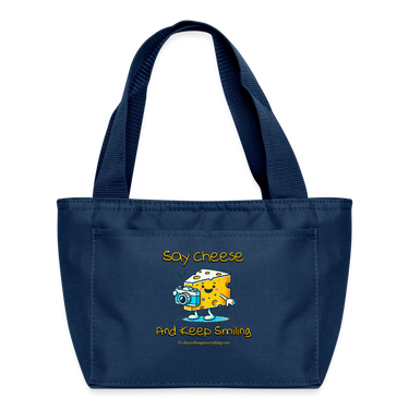 Say Cheese and Keep Smiling | Recycled Insulated Lunch Bag - navy
